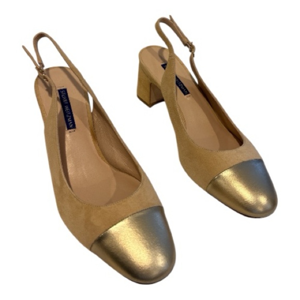 Stuart Weitzman Loraina Cap Toe Slingback Pumps Women's
US SZ 8.5 Fawn Gold